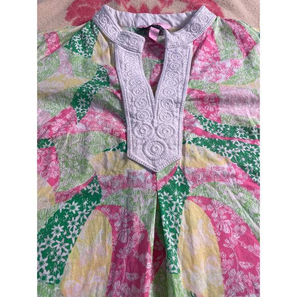 Lilly Pulitzer X Pea in the Pod pattern Maternity tunic blouse 100% cotton SZ M - Picture 3 of 9